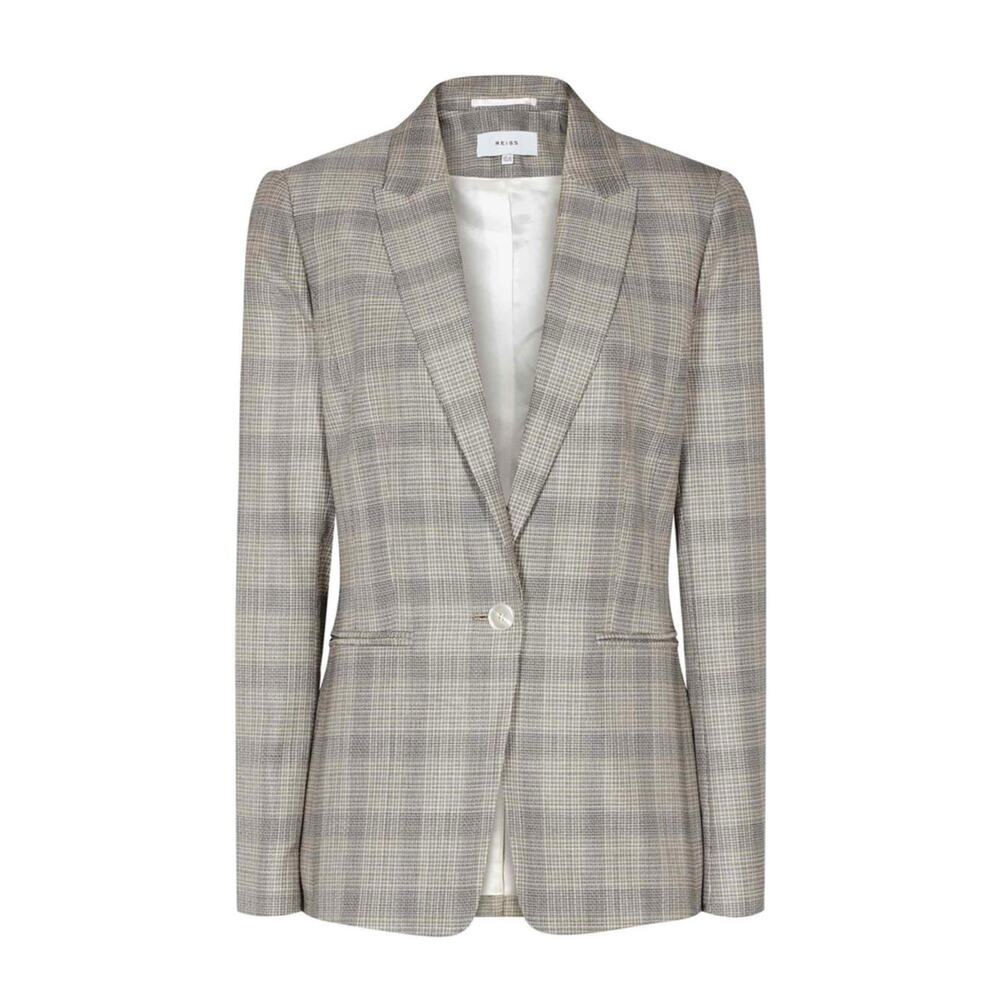 Reiss Grey/Black Check Webb Jacket Wool Blend Slim Fit Career Office Women's 6 - Picture 5 of 16